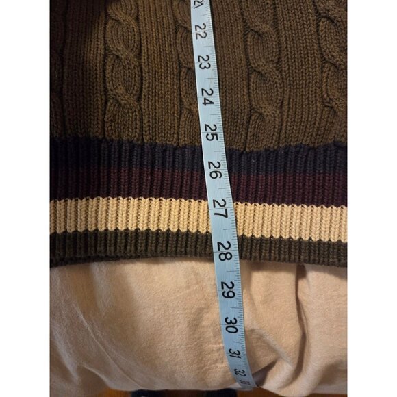 VTG Mens Sweater V-Neck Preppy Tennis Cricket Green Navy White Cable Knit - Picture 4 of 6